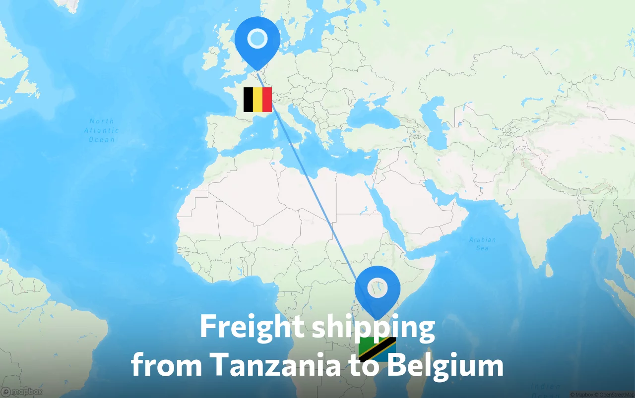 Shipping route from Tanzania to Belgium