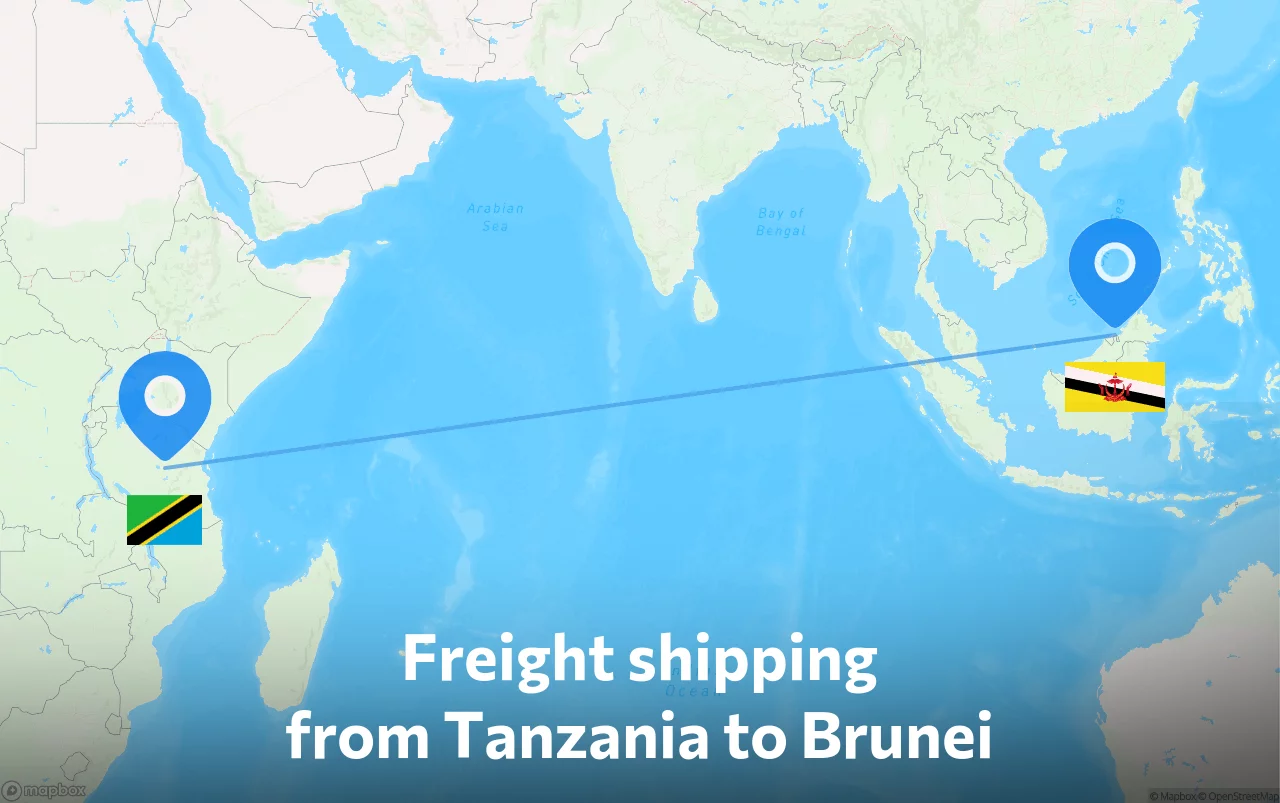 Shipping route from Tanzania to Brunei