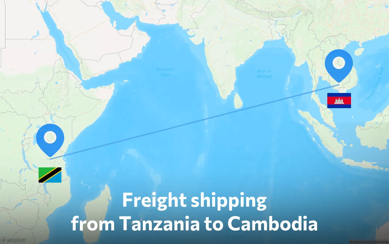 Shipping route from Tanzania to Cambodia