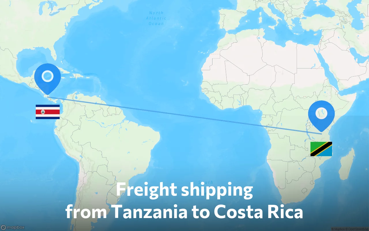 Shipping route from Tanzania to Costa Rica