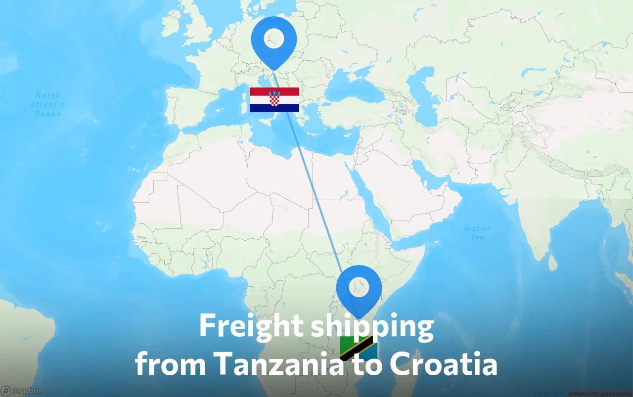 Shipping route from Tanzania to Croatia