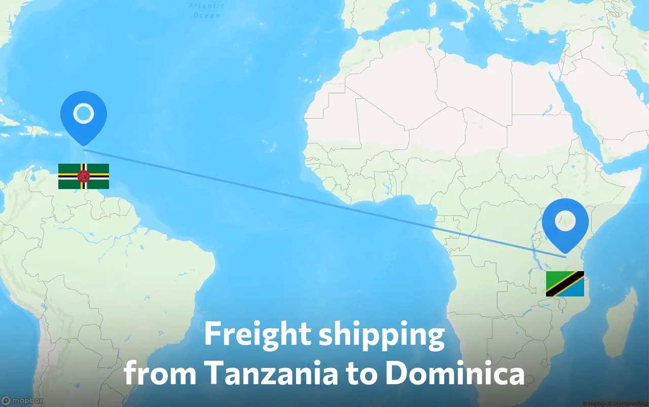 Shipping route from Tanzania to Dominica