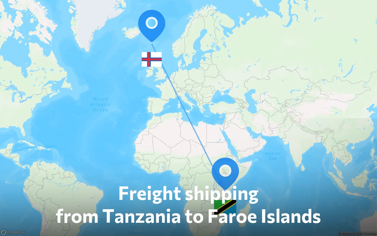 Shipping route from Tanzania to Faroe Islands