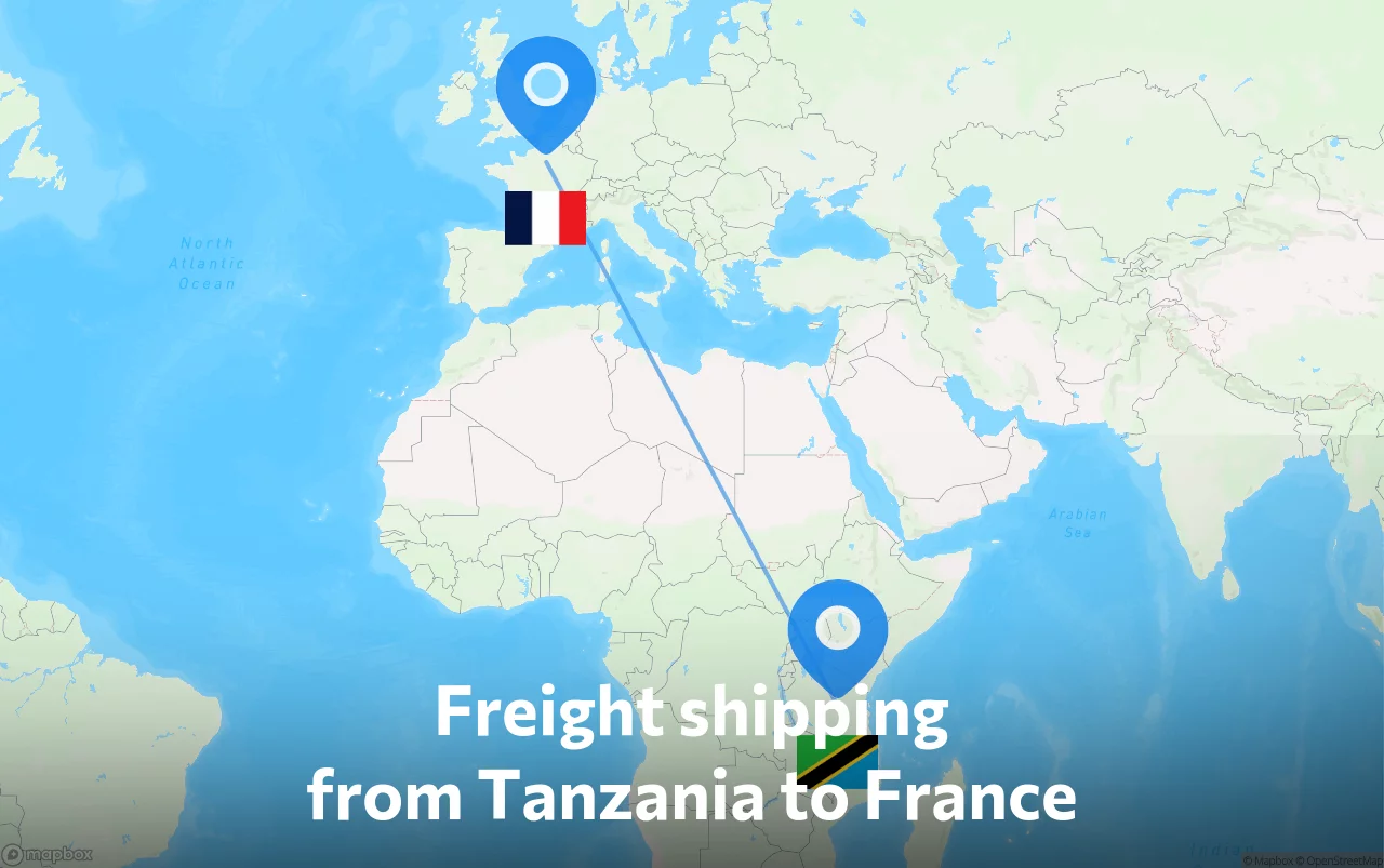 Shipping route from Tanzania to France