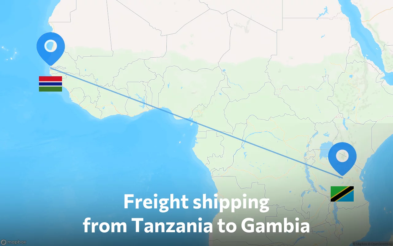 Shipping route from Tanzania to Gambia