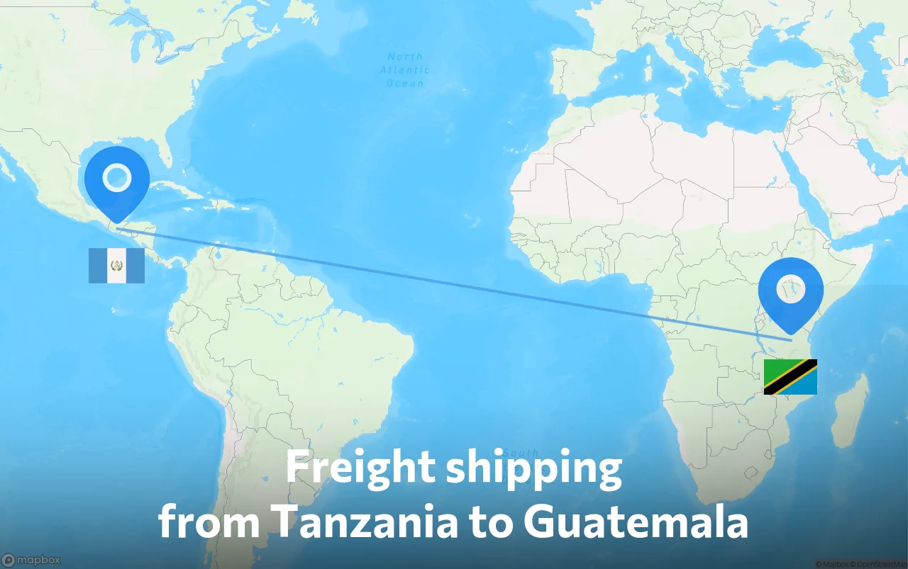 Shipping route from Tanzania to Guatemala