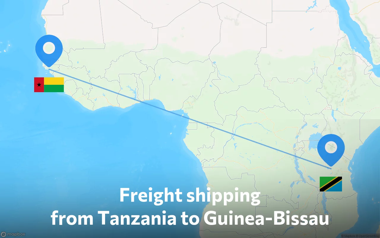Shipping route from Tanzania to Guinea-Bissau