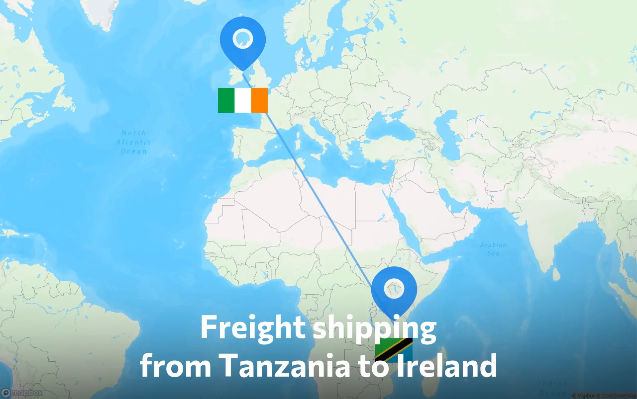 Shipping route from Tanzania to Ireland