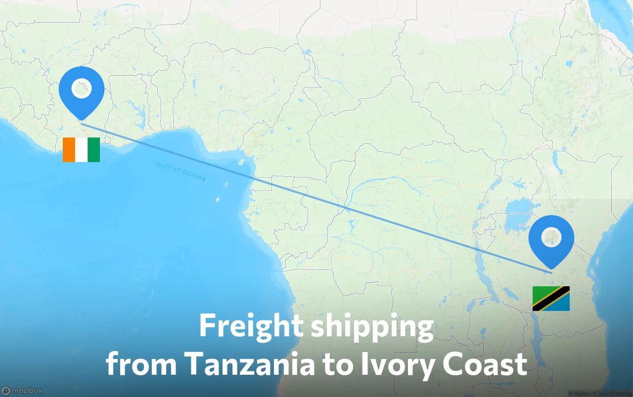 Shipping route from Tanzania to Ivory Coast
