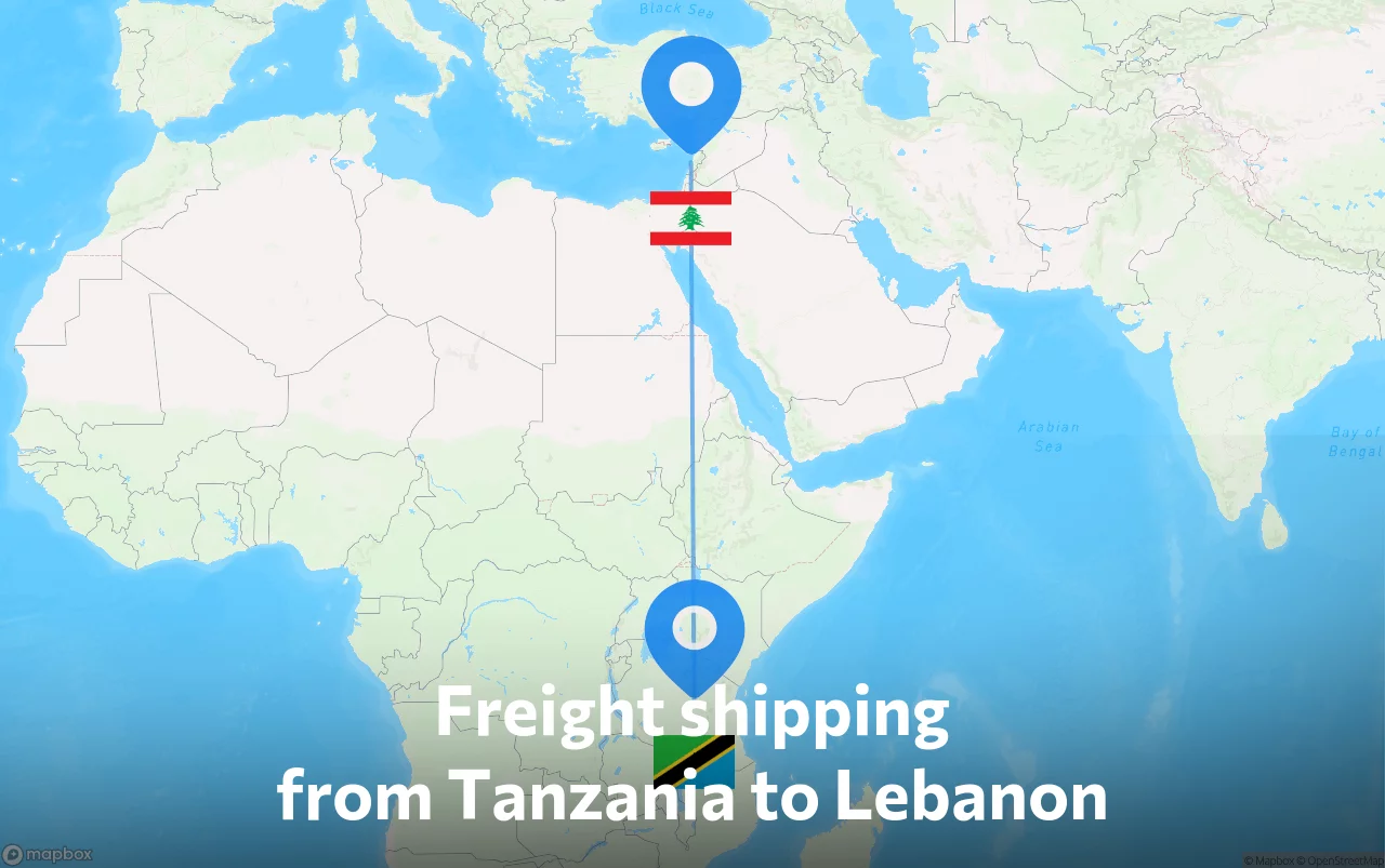 Shipping route from Tanzania to Lebanon