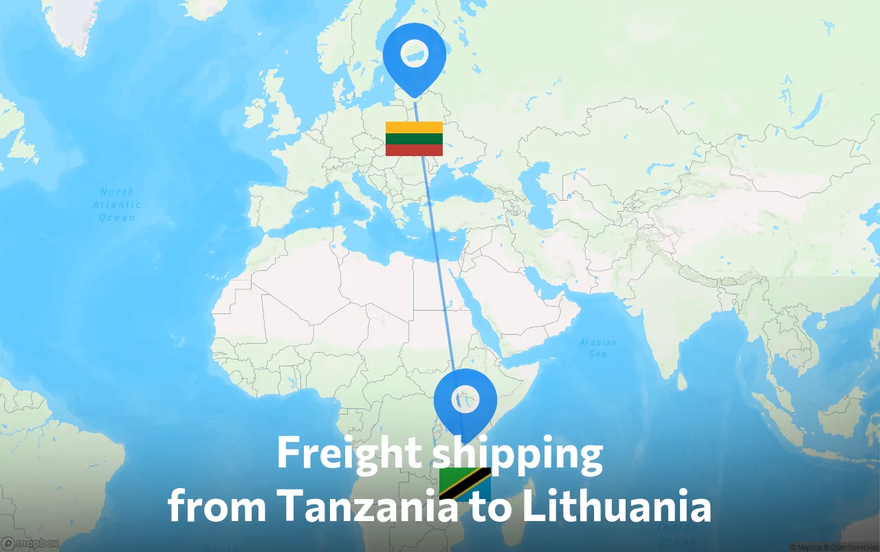 Shipping route from Tanzania to Lithuania