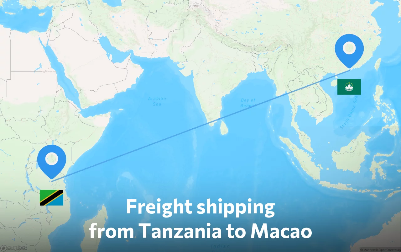 Shipping route from Tanzania to Macao