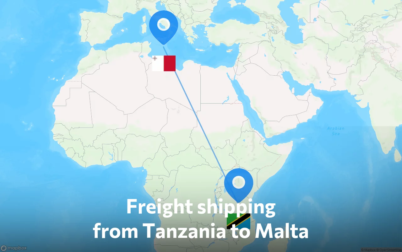 Shipping route from Tanzania to Malta