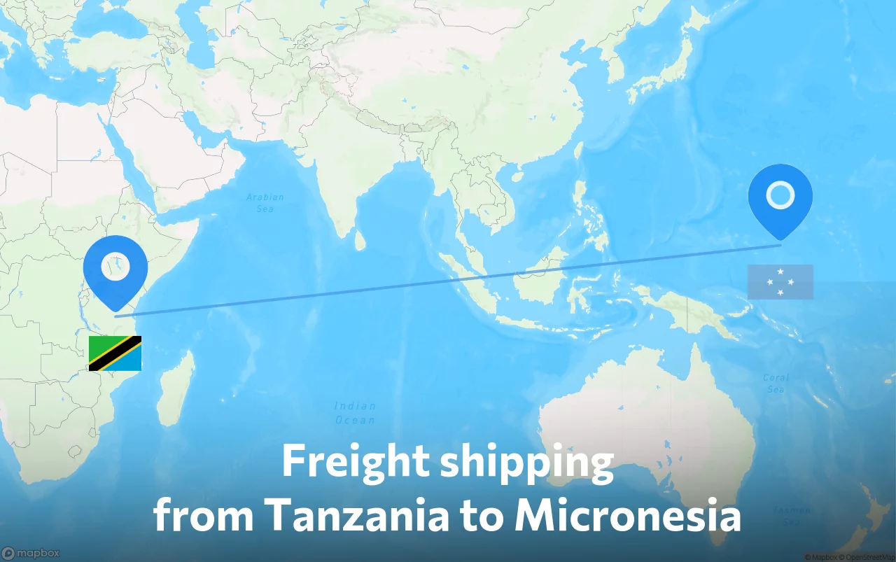 Shipping route from Tanzania to Micronesia