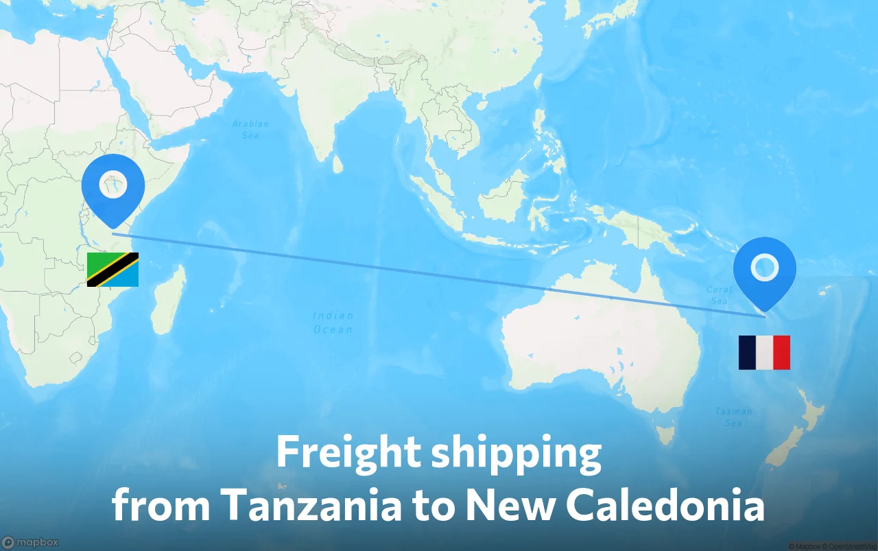 Shipping route from Tanzania to New Caledonia
