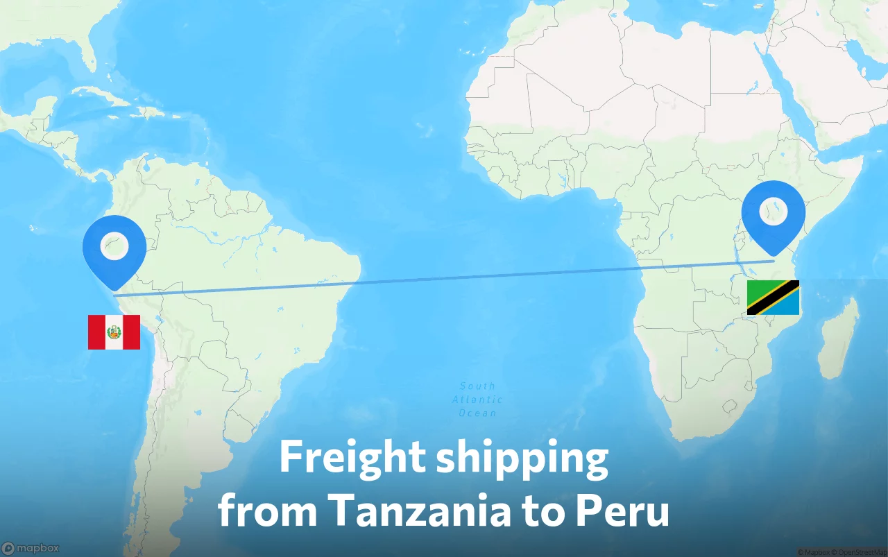 Shipping route from Tanzania to Peru