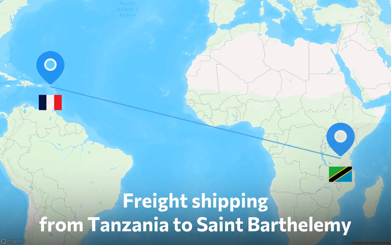 Shipping route from Tanzania to Saint Barthelemy