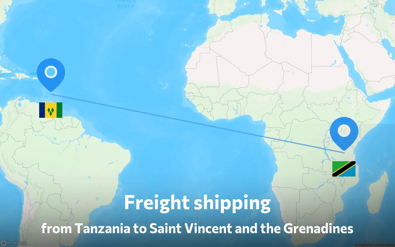 Shipping route from Tanzania to Saint Vincent and the Grenadines