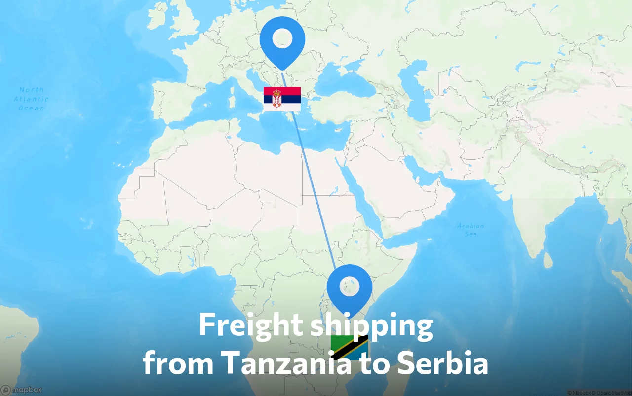 Shipping route from Tanzania to Serbia