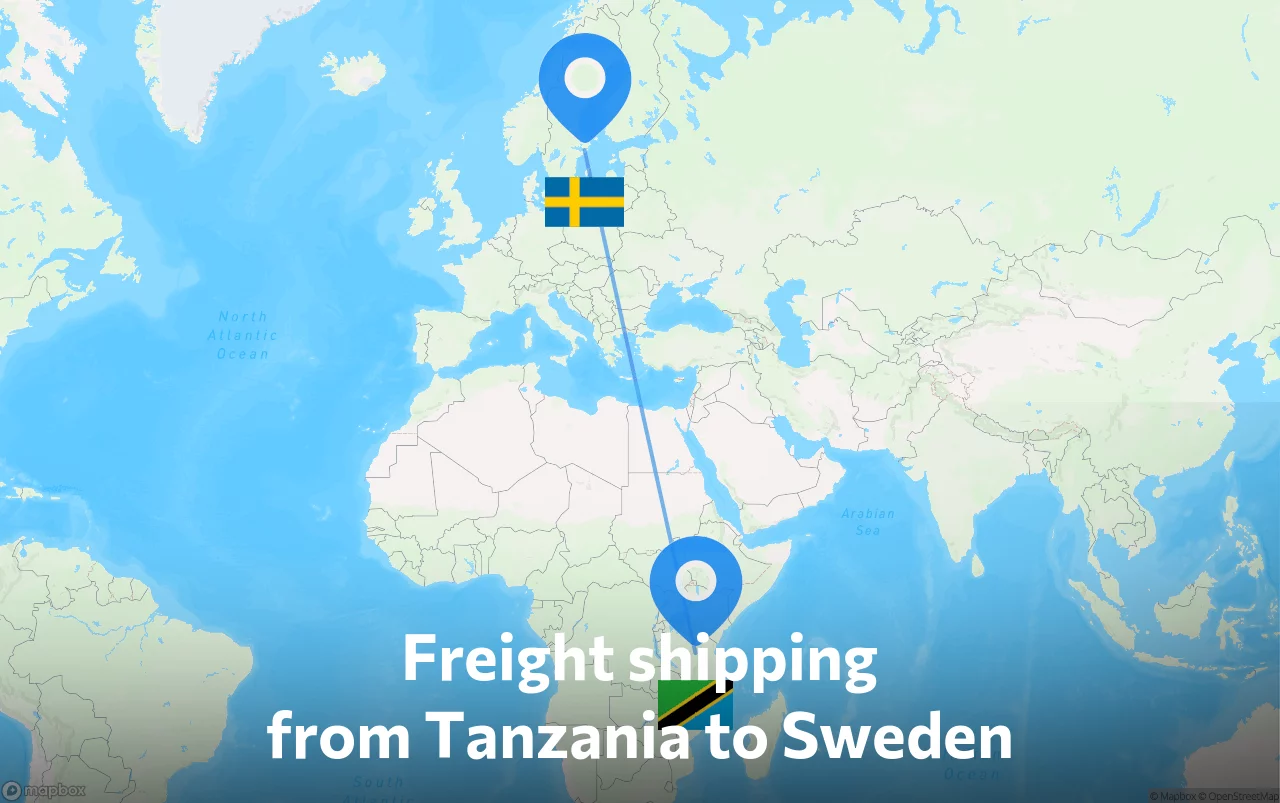 Shipping route from Tanzania to Sweden