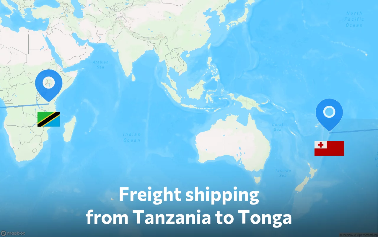 Shipping route from Tanzania to Tonga