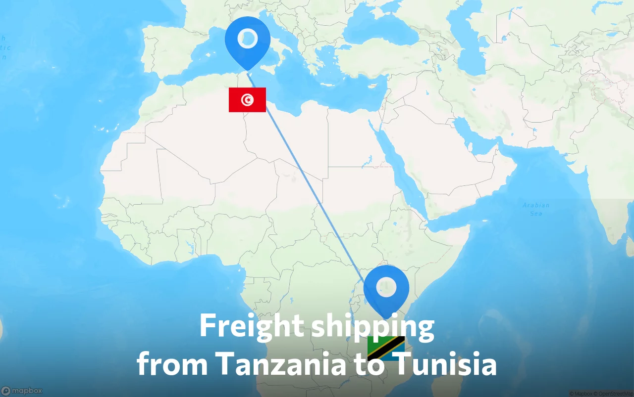 Shipping route from Tanzania to Tunisia