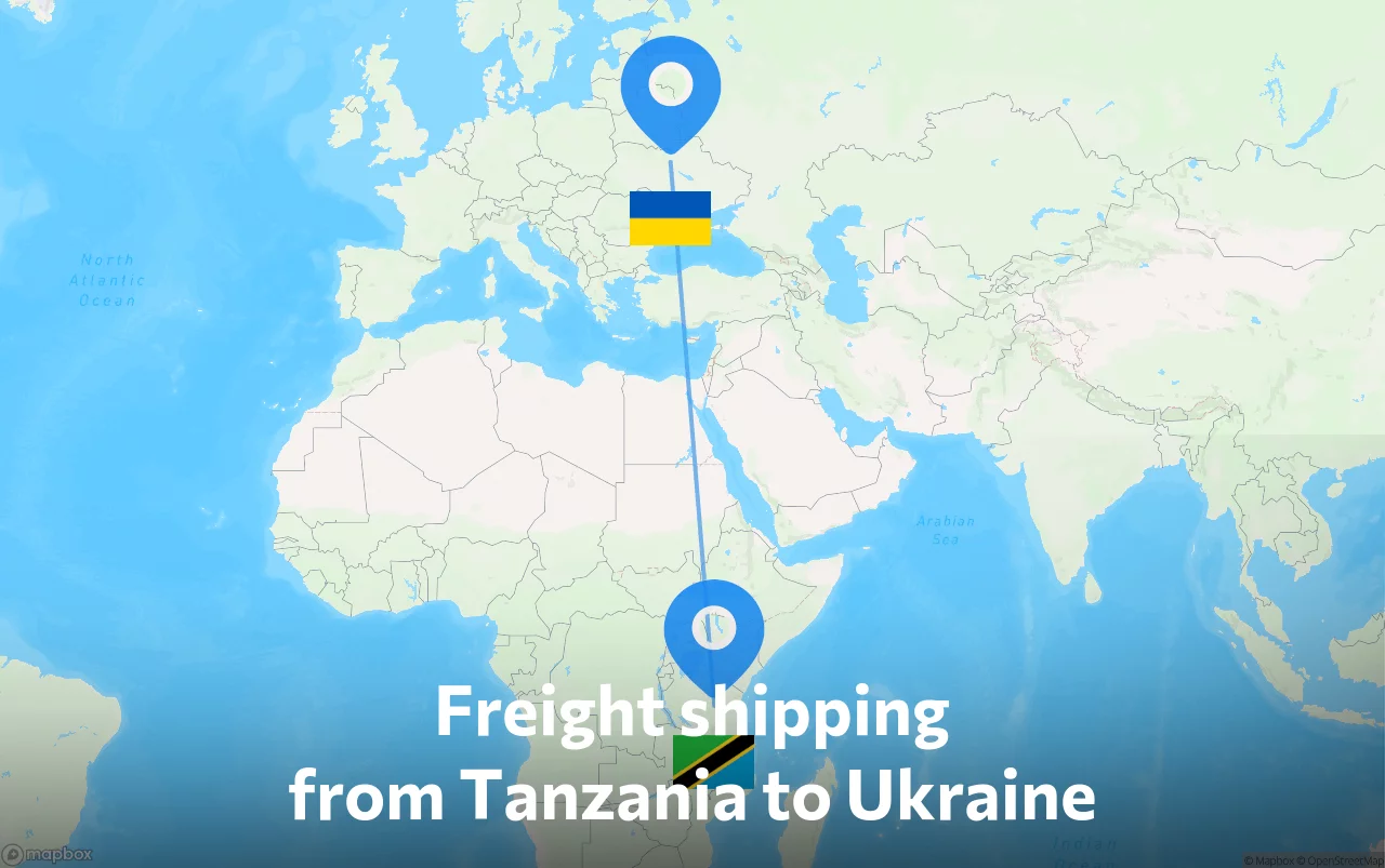 Shipping route from Tanzania to Ukraine