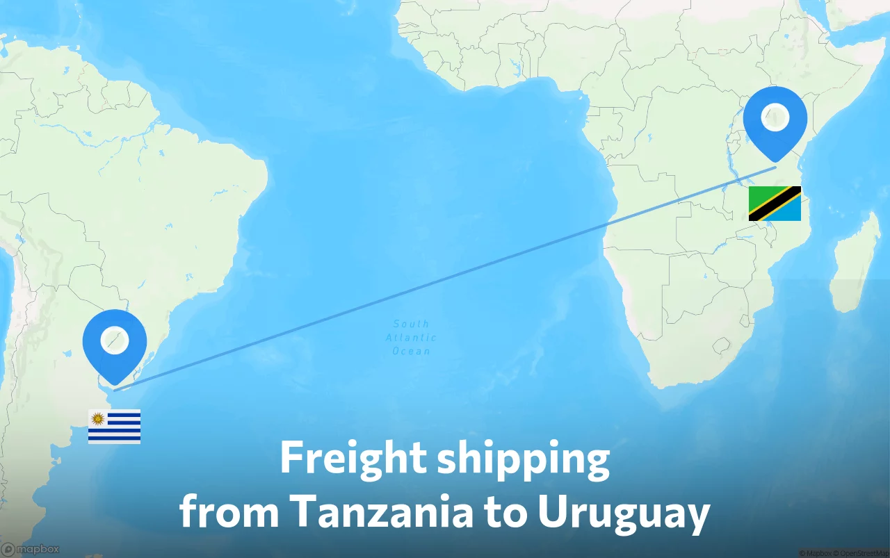 Shipping route from Tanzania to Uruguay