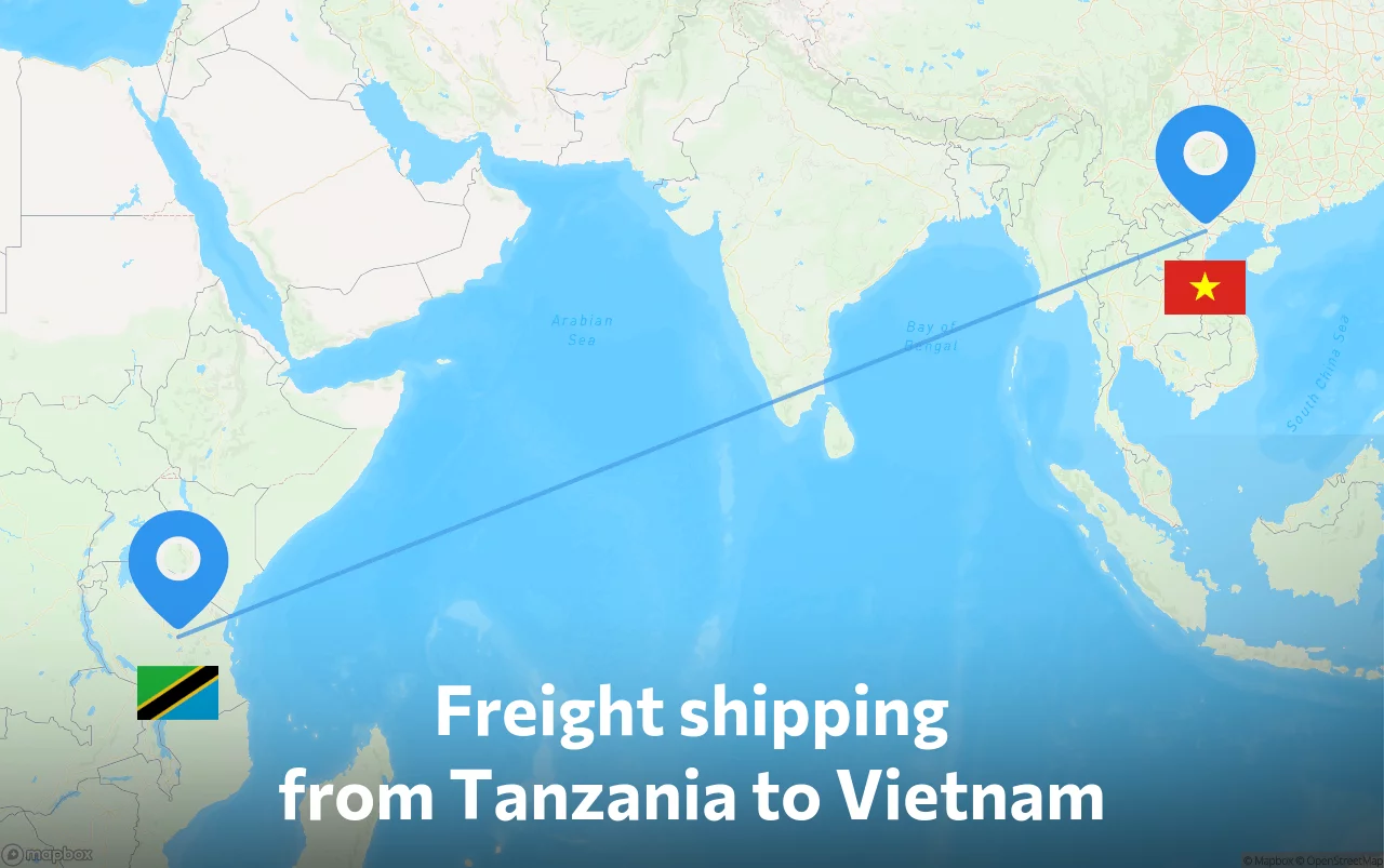 Shipping route from Tanzania to Vietnam