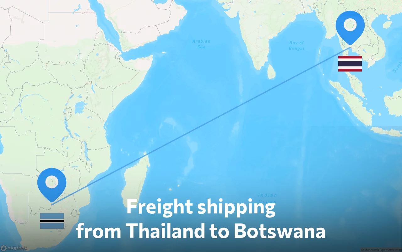 Shipping route from Thailand to Botswana