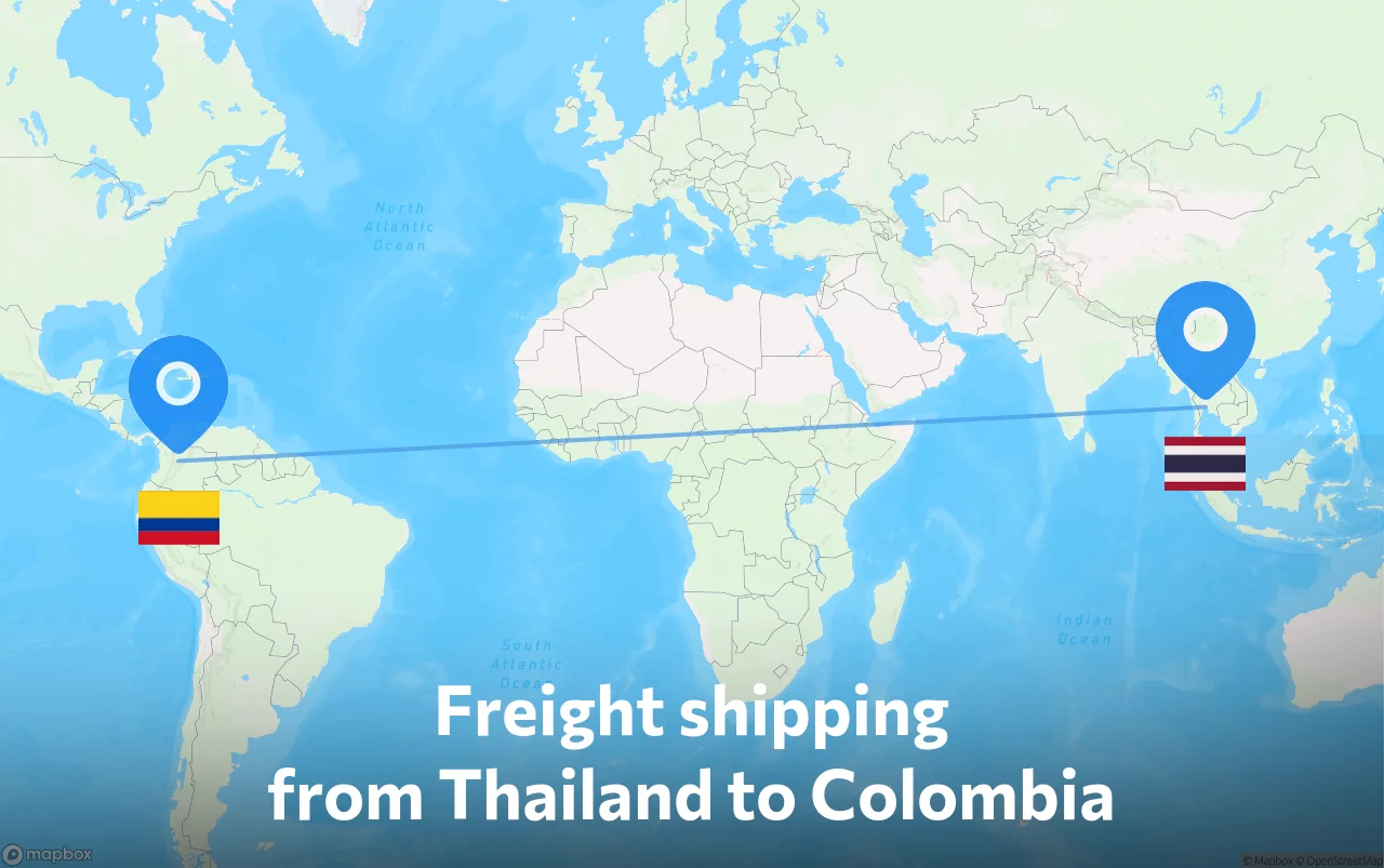 Shipping route from Thailand to Colombia