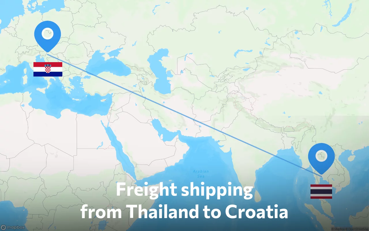 Shipping route from Thailand to Croatia