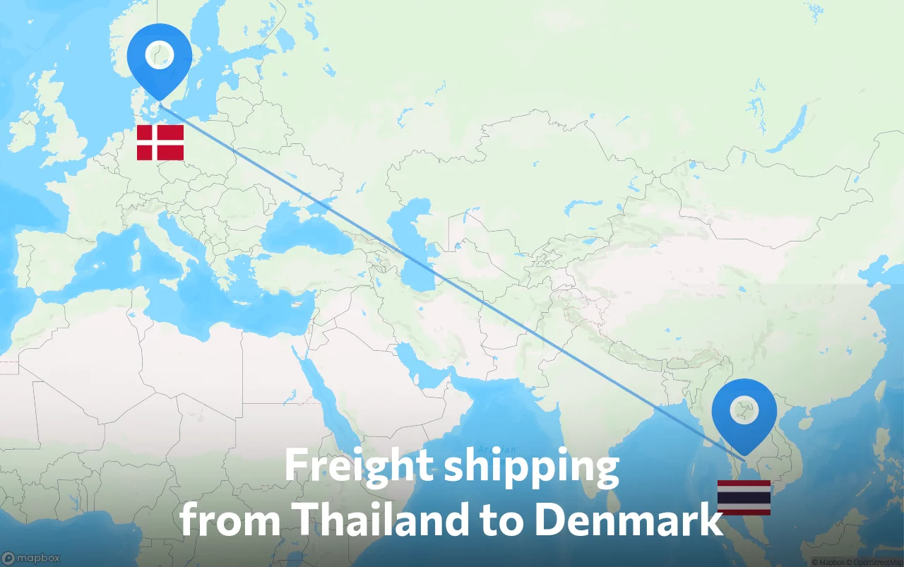 Shipping route from Thailand to Denmark