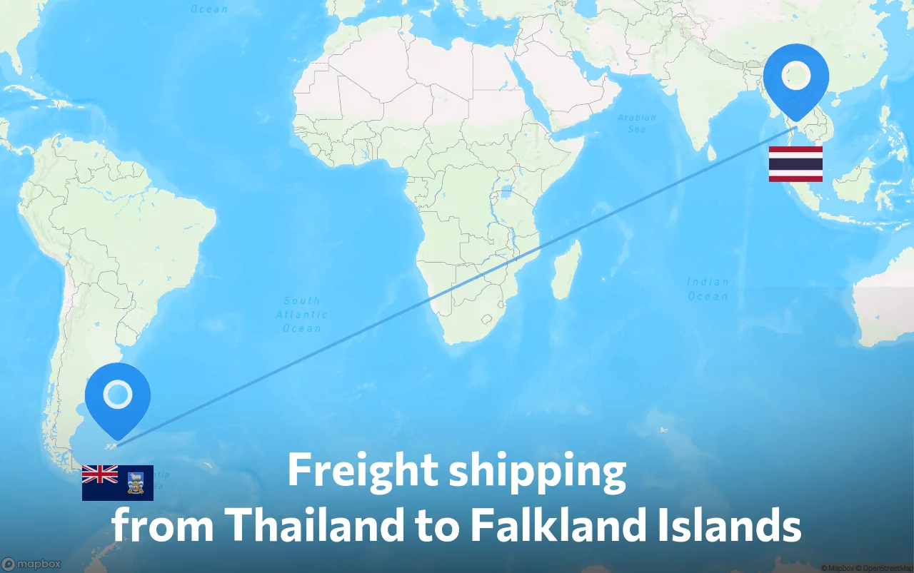 Shipping route from Thailand to Falkland Islands