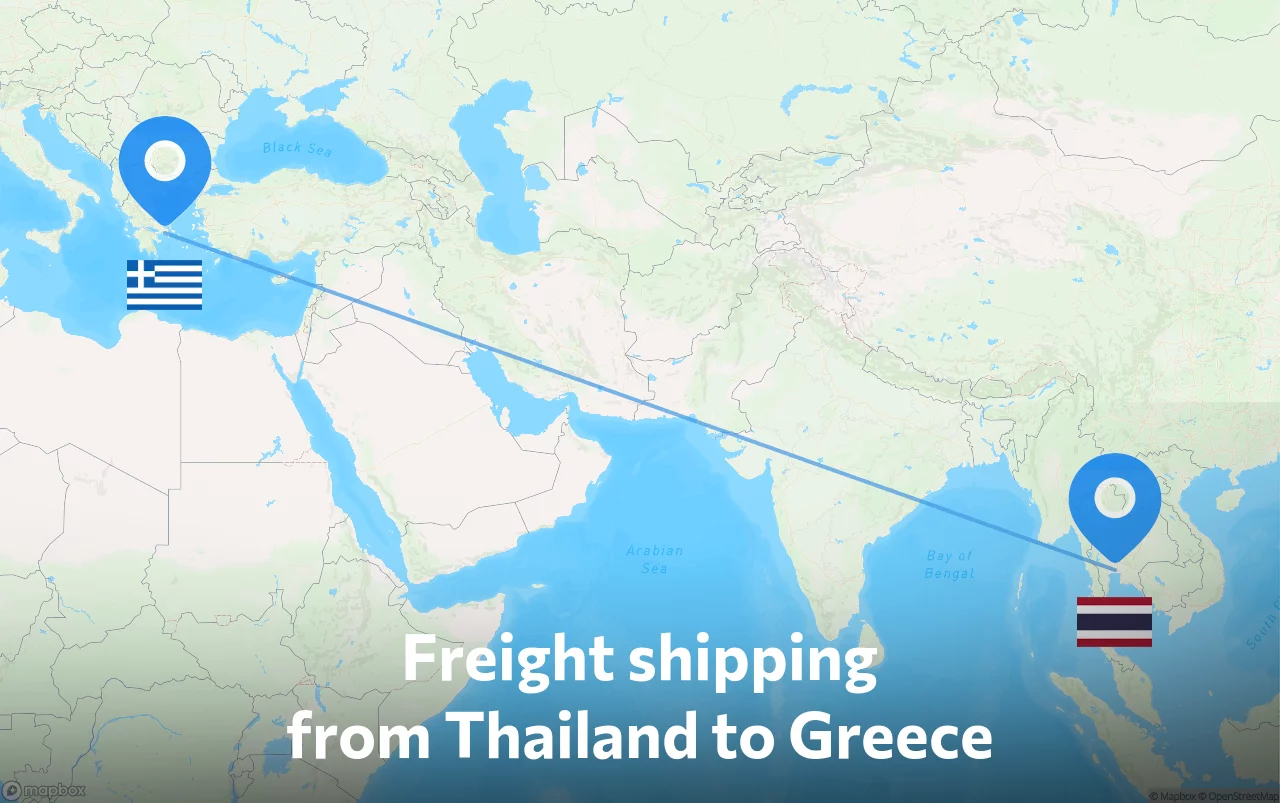 Shipping route from Thailand to Greece