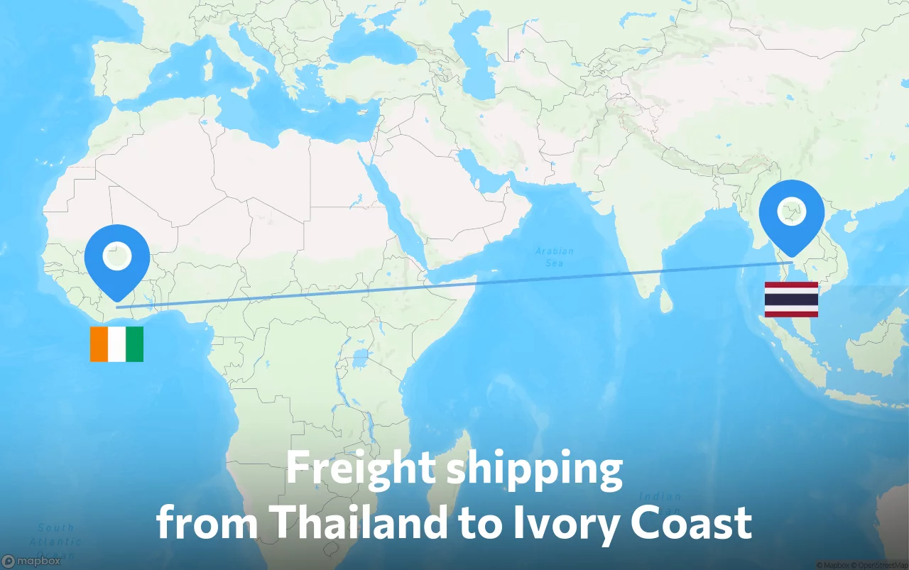Shipping route from Thailand to Ivory Coast