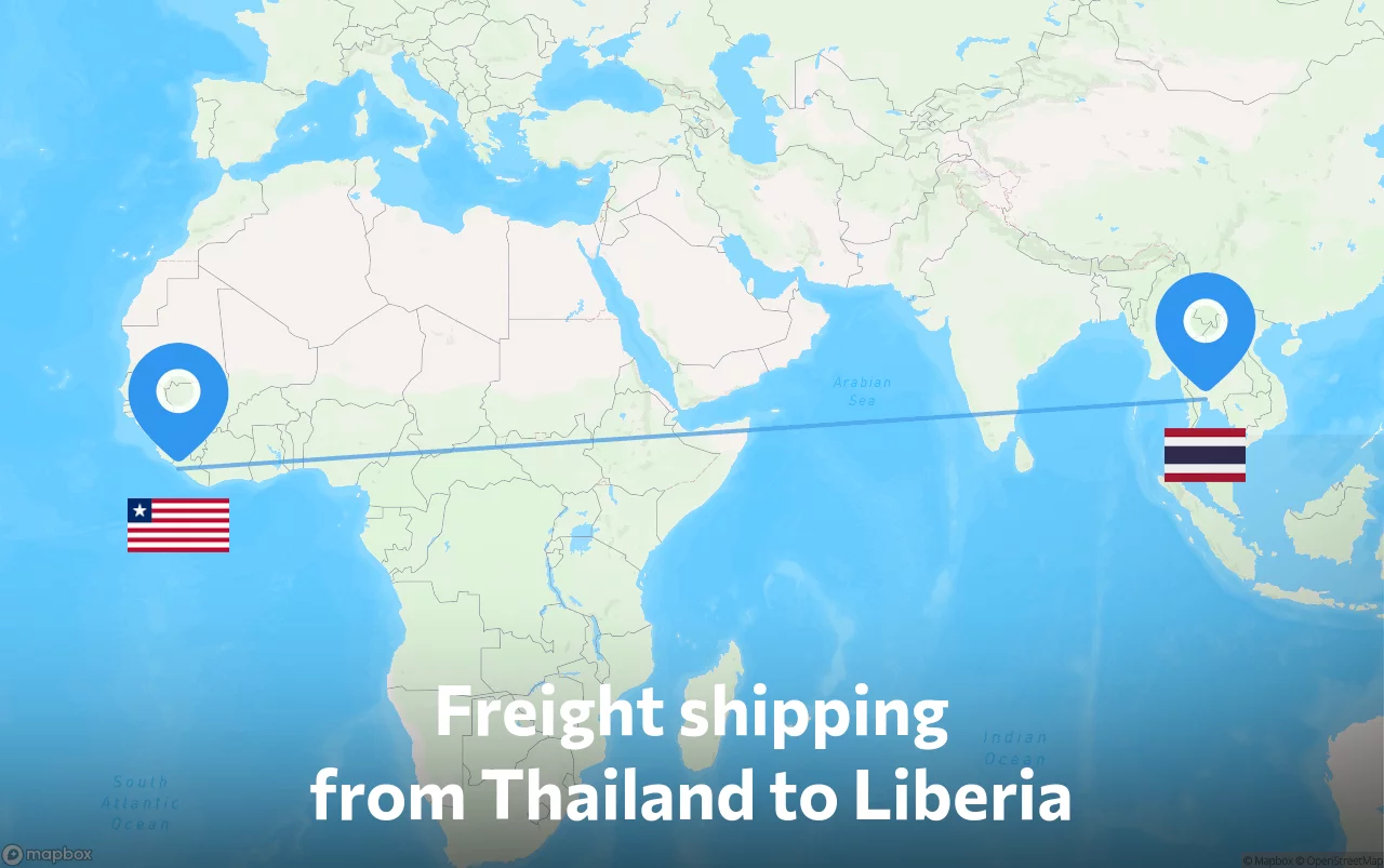 Shipping route from Thailand to Liberia