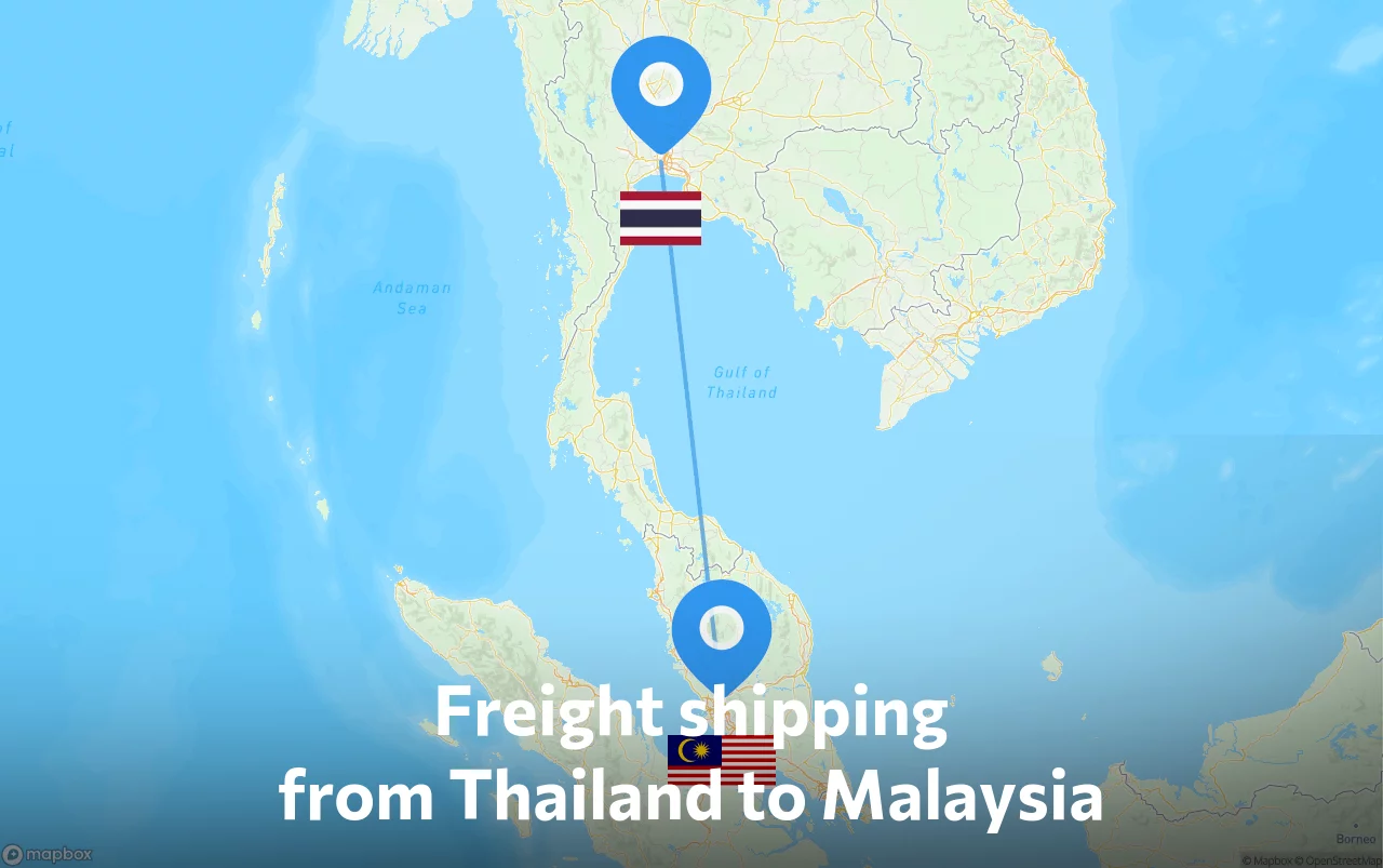 Shipping route from Thailand to Malaysia