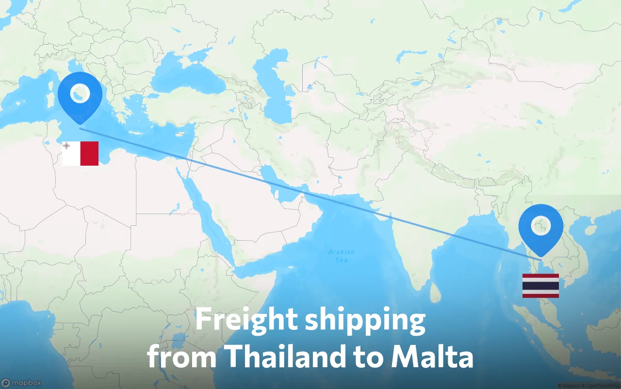 Shipping route from Thailand to Malta