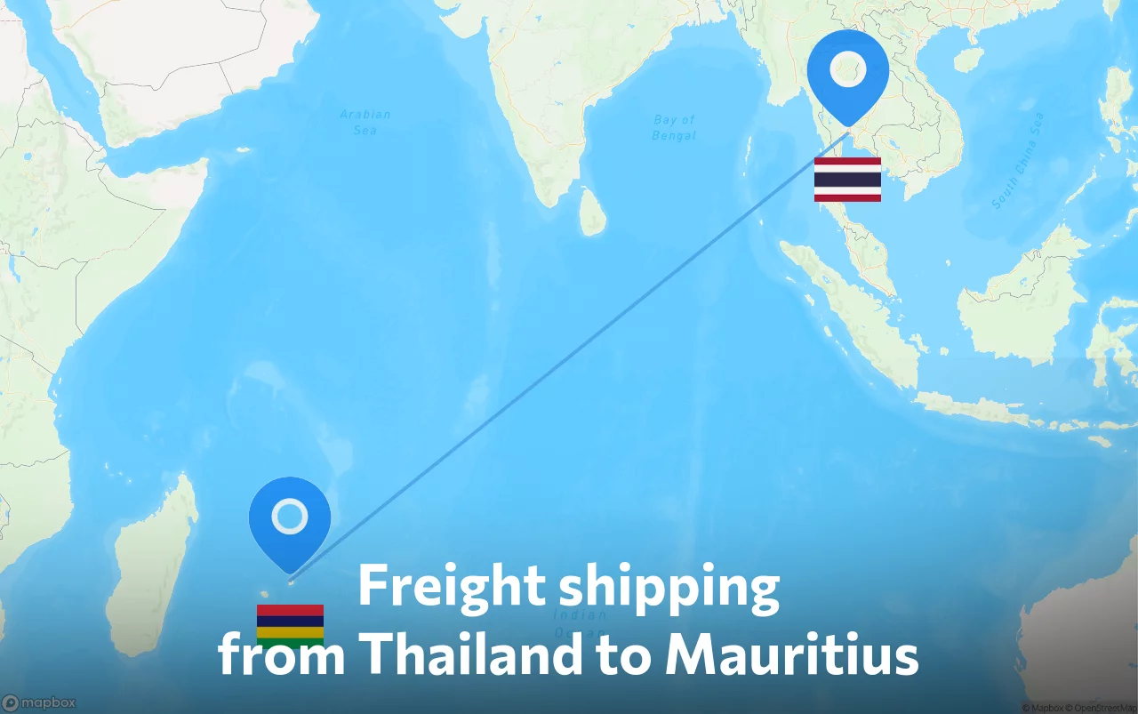 Shipping route from Thailand to Mauritius