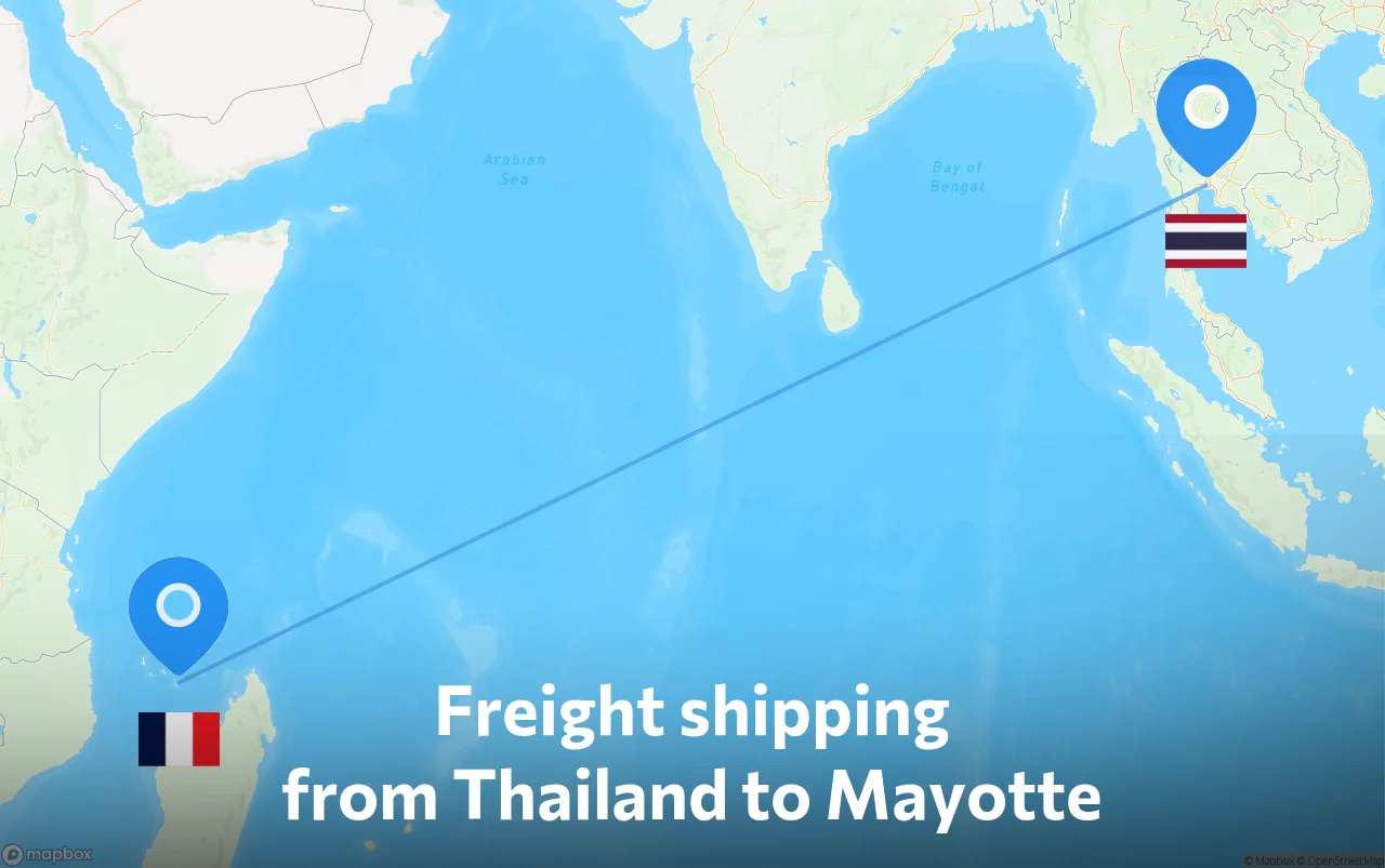 Shipping route from Thailand to Mayotte