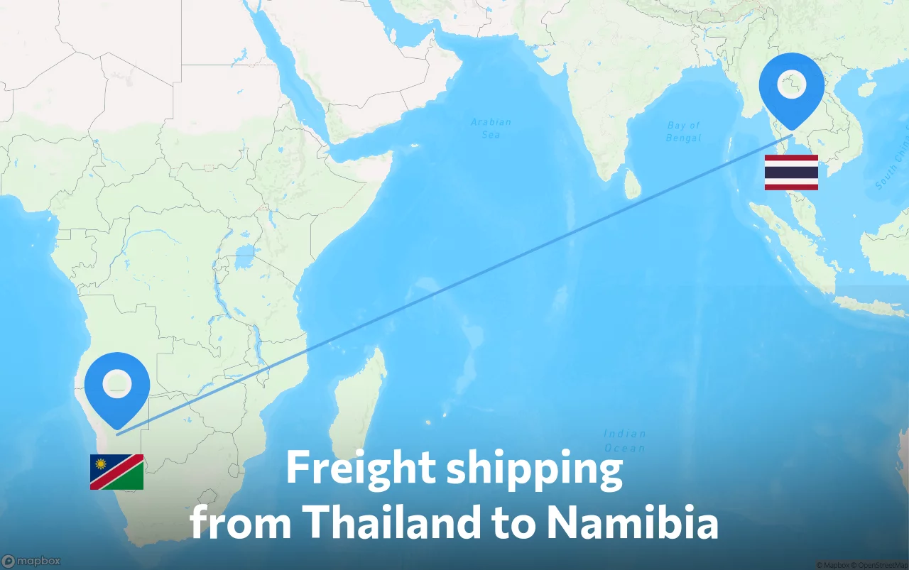 Shipping route from Thailand to Namibia