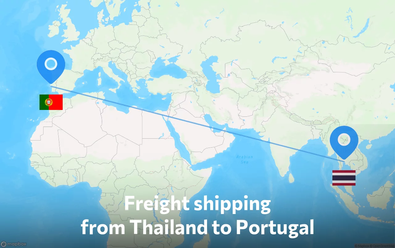 Shipping route from Thailand to Portugal