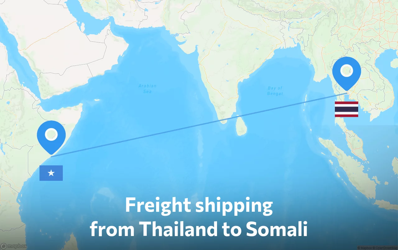 Shipping route from Thailand to Somali