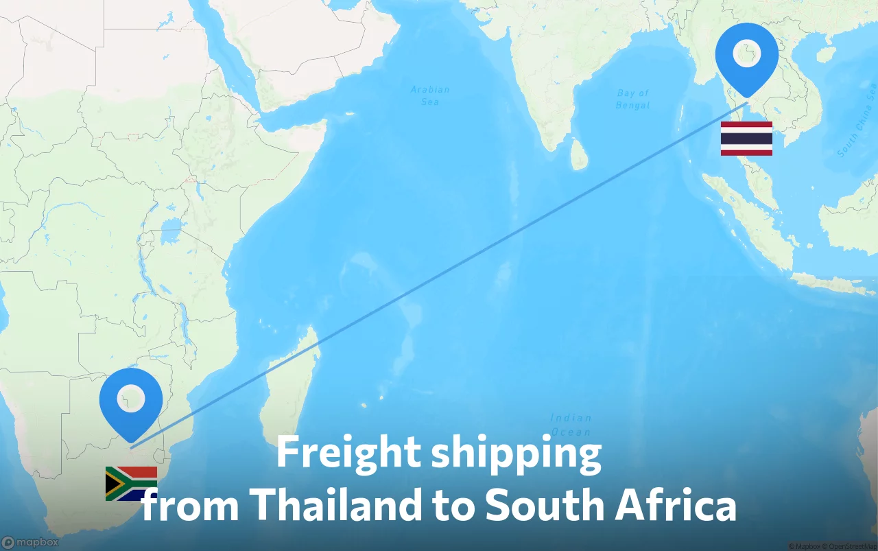 Shipping route from Thailand to South Africa