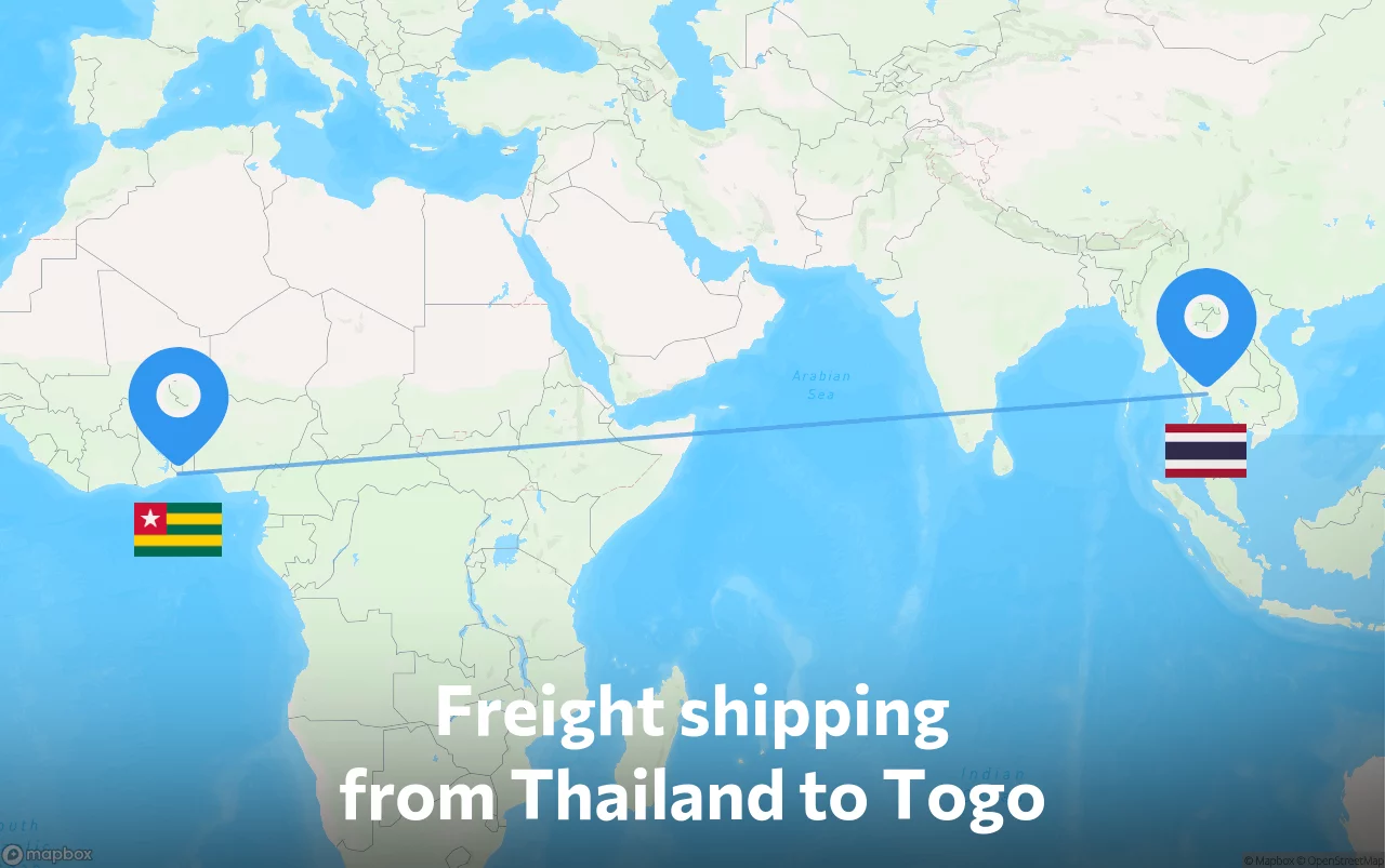 Shipping route from Thailand to Togo
