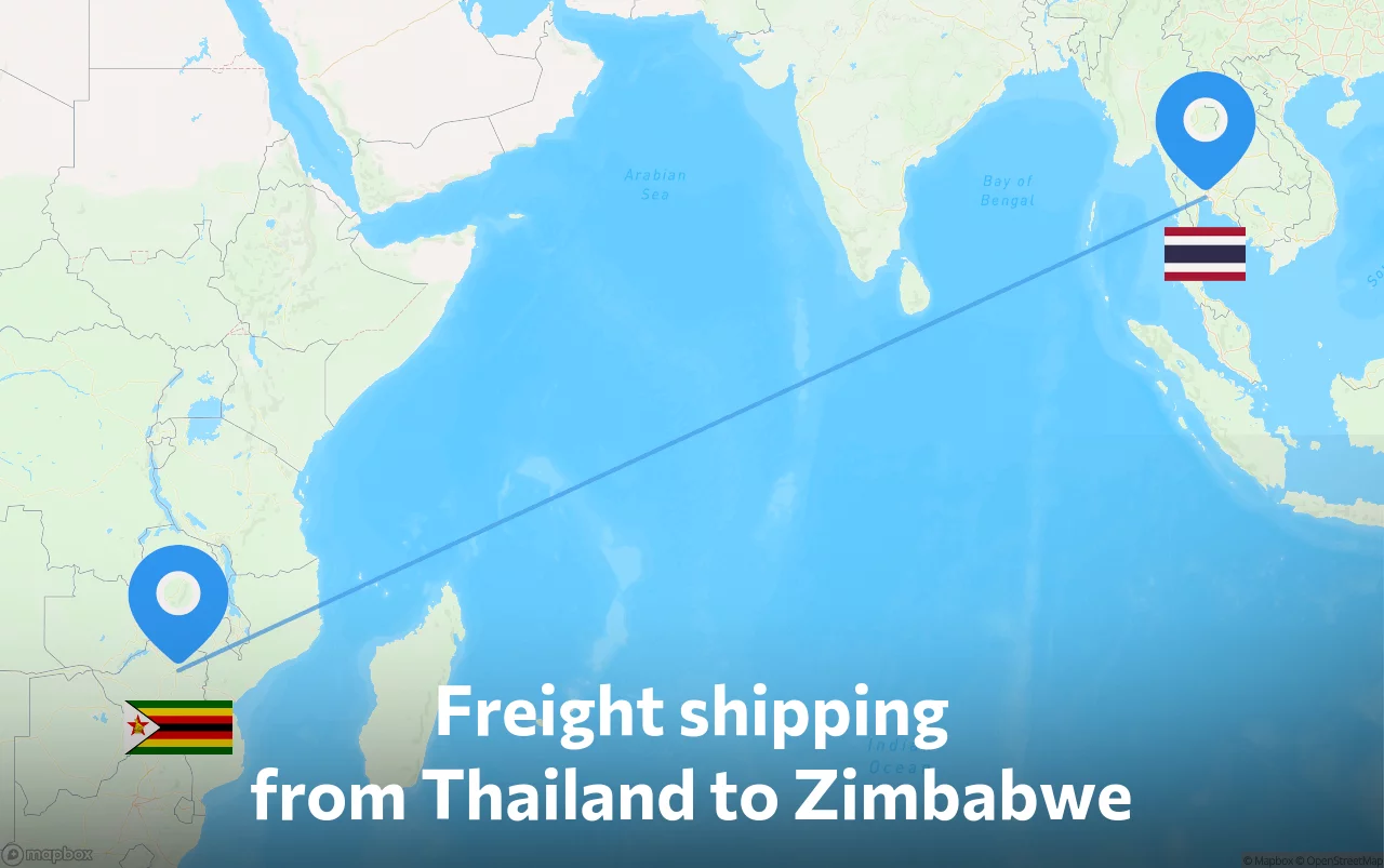 Shipping route from Thailand to Zimbabwe
