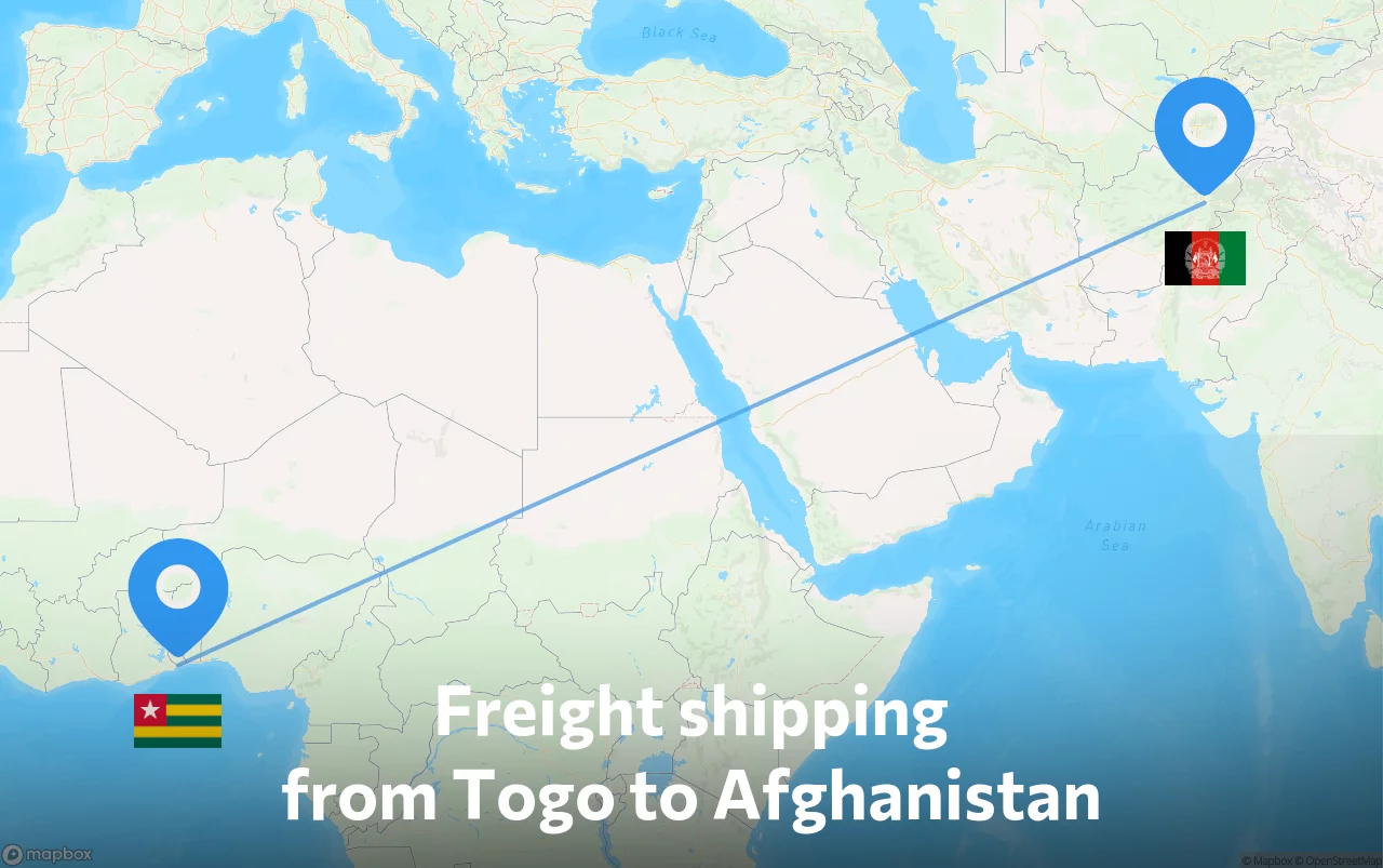 Shipping route from Togo to Afghanistan
