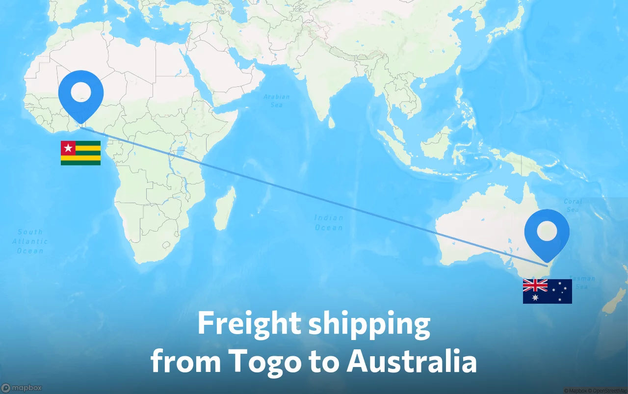 Shipping route from Togo to Australia
