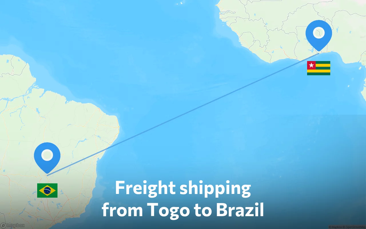 Shipping route from Togo to Brazil